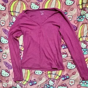 pink American Eagle henley long sleeve t-shirt